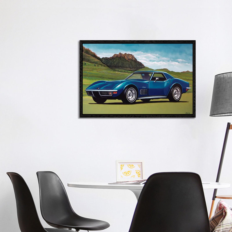Chevrolet Corvette Stingray 1969 by Paul Meijering - Painting on Canvas, 101.6 cm H x 66.04 cm W, Black Framed