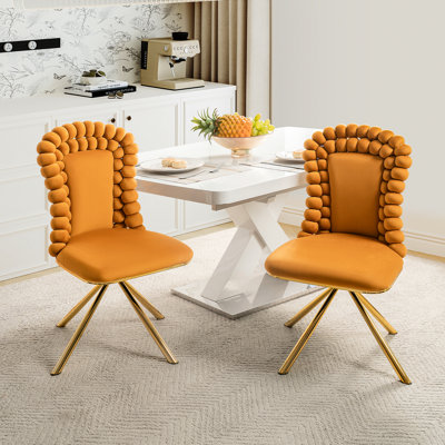 Ensemble de 2 chaises de salle à manger élégantes en velours, pieds en métal doré, pivotant à 360 ° et sièges rembourrés confortables pour le salon et la salle à manger