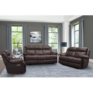 Puduns 3 Piece Genuine Leather Reclining Living Room Set