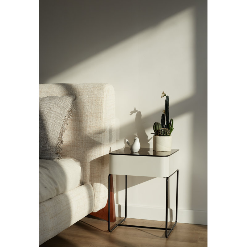 Smithers 40cm W Metal Bedside Table, White