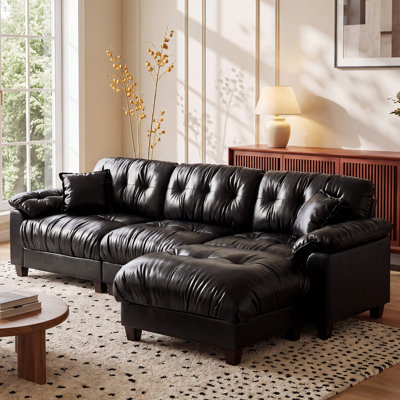 Canapé d'angle en cuir surdimensionné de 316 cm (124,4 po) Cloud pour salon, canapé modulaire moderne en forme de L avec pouf, brun