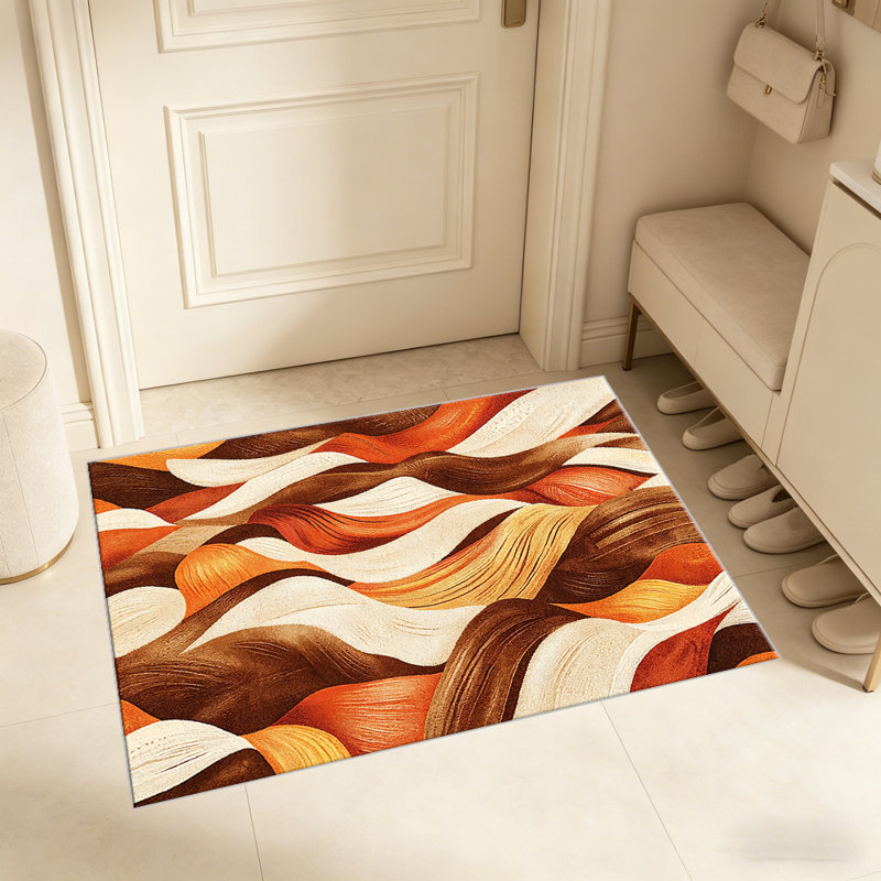 Warm Terracotta Wave Abstract carpet-easy to clean, machine-washable, soft and comfortable; suitable for door mats, kitchens, living rooms, bedrooms, corridors, and laundry areas. Easy to clean, durable carpet for home decoration.
