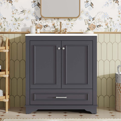 Luxueux meuble-lavabo d'inspiration française avec lavabo en céramique et portes à fermeture douce