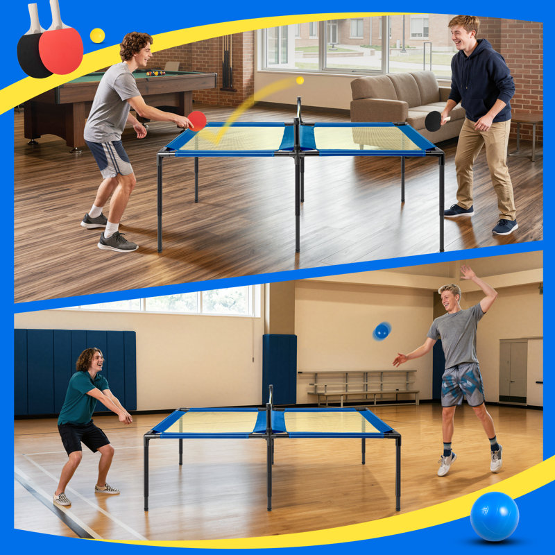 Jeu de tennis de table portable de trampoline portable pour une utilisation intérieure ou extérieure, comprend deux raquettes, quatre balles, un sac de rangement,