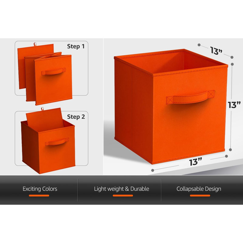  Ensemble de 6 cubes de rangement pliables de 13 pouces avec poignée Sorbus - pour organiser la maison, les tablettes, la chambre de bébé, la salle de jeux, le placard et plus, orange