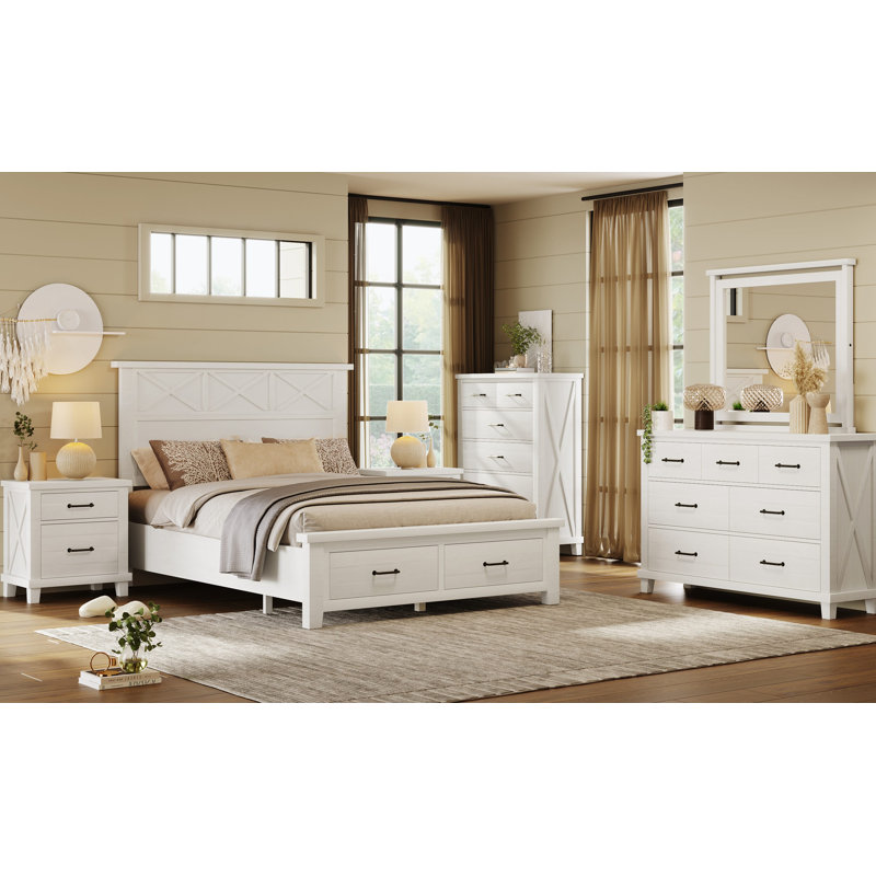 Ensemble de chambre avec grand lit plateforme 5 pièces, Blanc