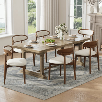 Upholstered Dining Chairs with Solid Wood Legs, Curved Backrest