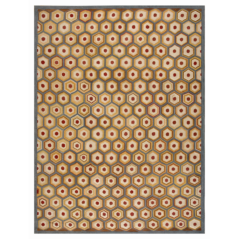 Tapis unique de 9 pi x 12 pi de couleur ambre / rouge / ivoire
