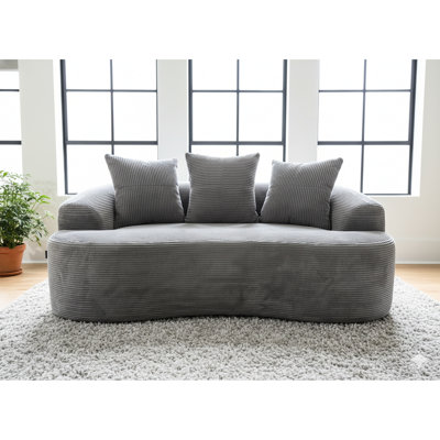 66,76 po incurvé avec coussins à ressorts ensachés, velours côtelé gris, 3 coussins décoratifs, compact pour les petits espaces, aucun assemblage requis en velours côtelé, espace nécessaire