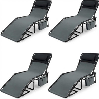 Folding Tanning Chair 2/4 Pack – Adjustable Backrest Portable Chaise Lounge with Side Pocket & Removable Pillow for Beach, Pool, Patio, Camping