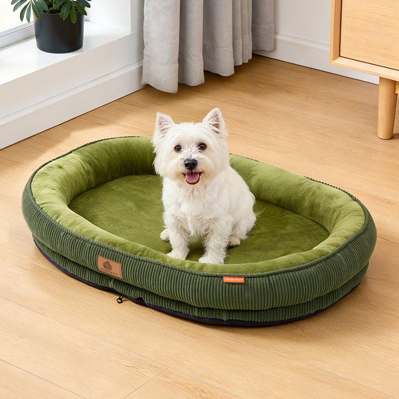 Corduroy Pet Bed, Large (12.5cm H x 75cm W x 60cm D), Green
