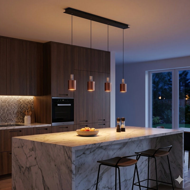 Essoura 4 - Light Kitchen Island Pendant, White/Copper