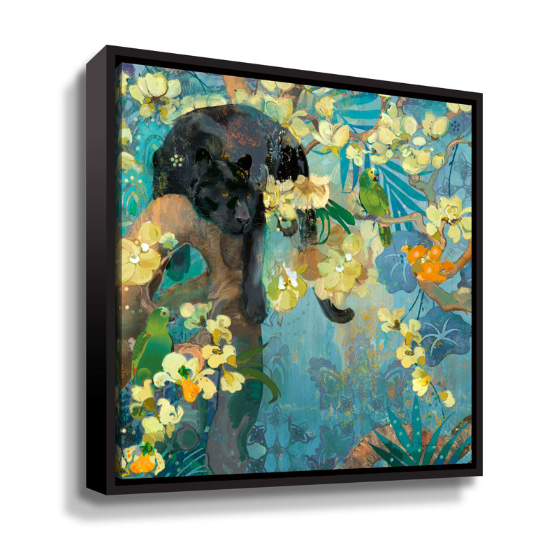 Jaguar noir - peinture, Cadre noir, H 36 po x l 36 po x P 2 po