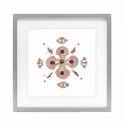 Clam Shells & Botanicals Pattern Framed Print Under Glass, design by Beth Adoette
