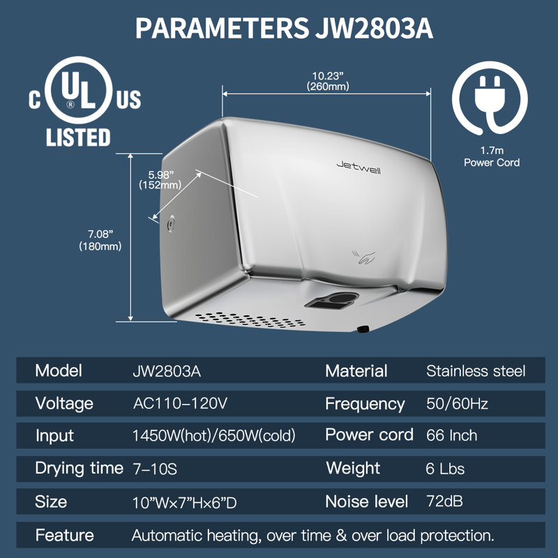 Compact Stainless Steel High-Speed Automatic Hand Dryer