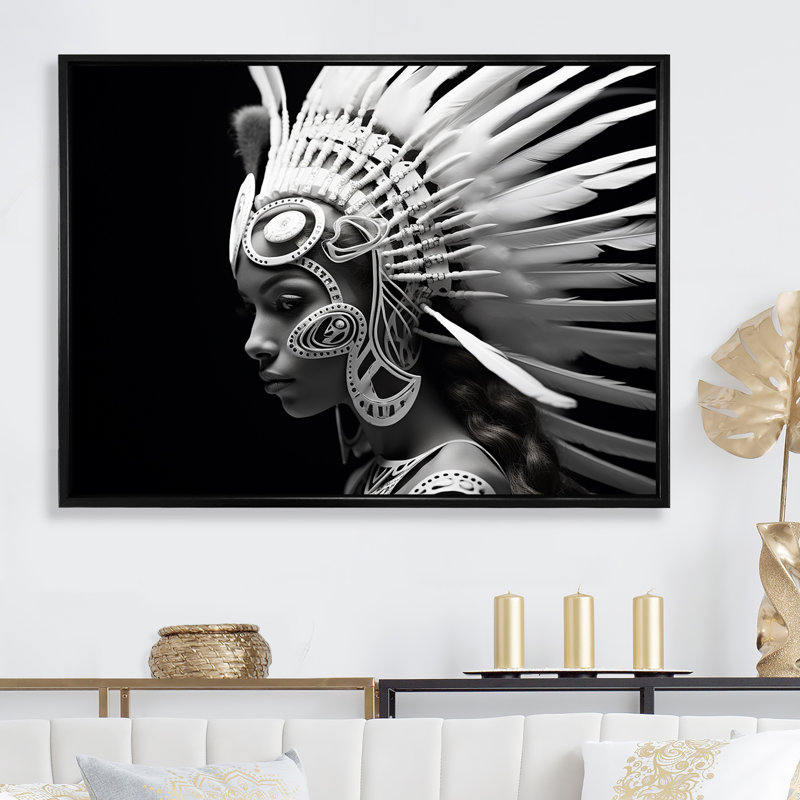 Impression sur toile, "Native Spirit" en noir et blanc, H 34 po x l 44 po x P 1,5 po, Cadre flottant noir