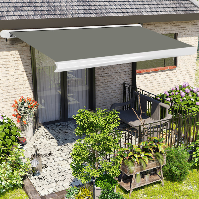 Full Cassette Electric Retractable Patio Awning, 350cm W x 250cm D, Grey