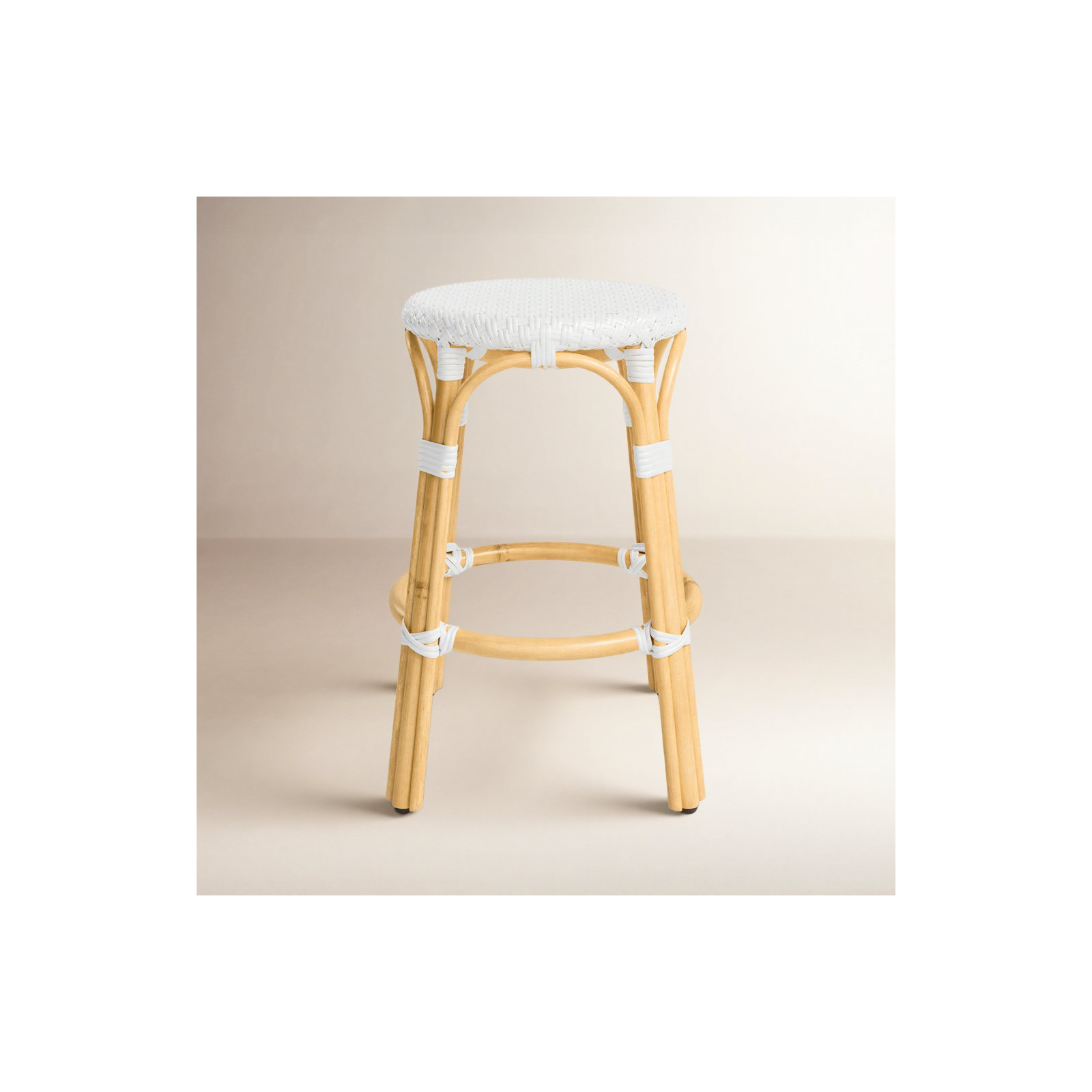 Alastair Bar & Counter Stool, Counter Stool (24" Seat Height), Glossy White/Natural Rattan Frame