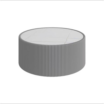 Light Sintered stone Top Cylinder Shape Leather Coffee modern Sofa Table for Living Room furniture (Each tabletop has a unique gold pattern)