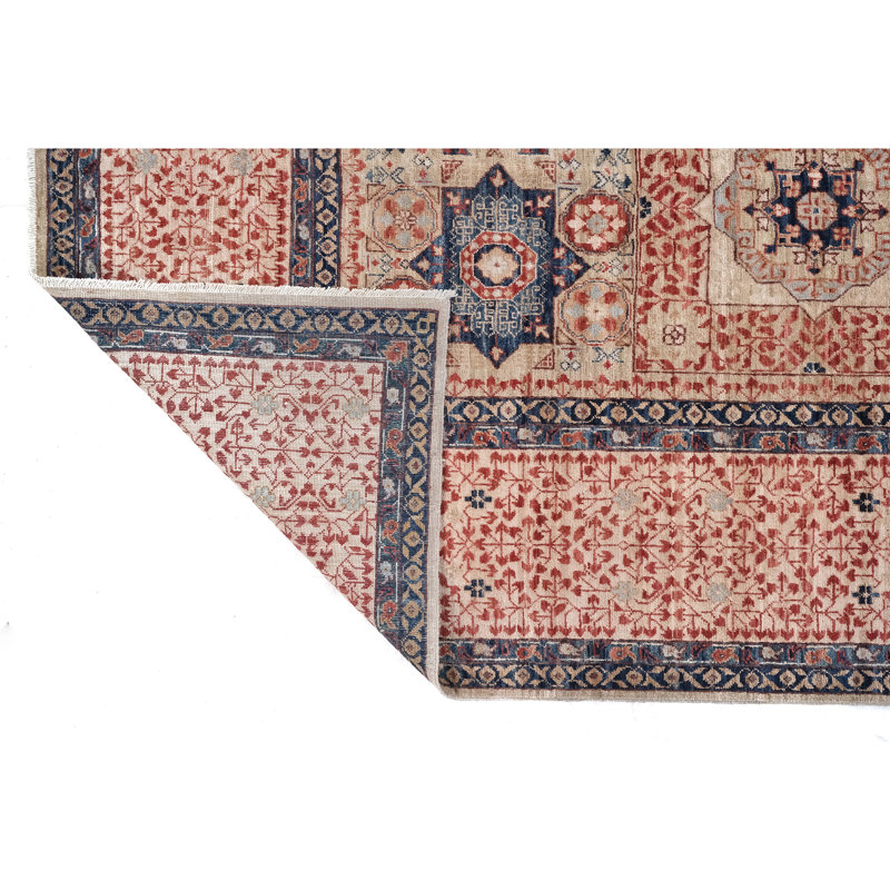 Tapis chameau et rouge noué à la main de haute qualité