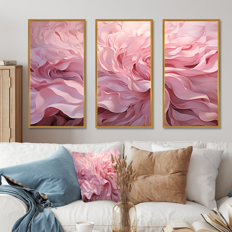 «Pink Tender Twirl Spiral», ensemble d'art mural sur toile, H 28 po x l 36 po x P 1 po, Cadre flottant doré