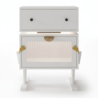 Wide  Robot LED Nightstand with 360° Rotating Drawer - Modern End Table
