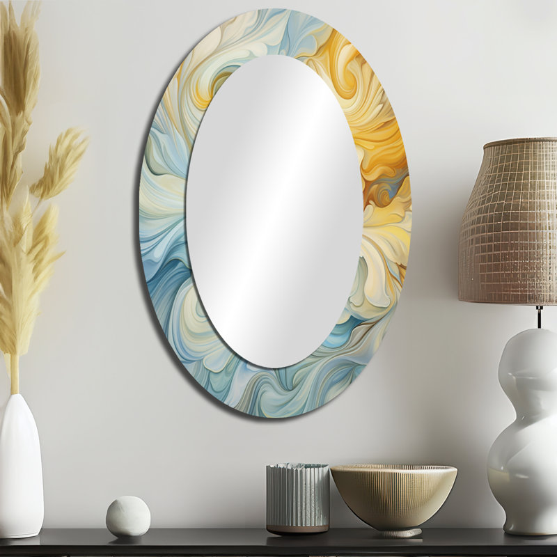 Miroir mural ovale bleu et orange Vintage Elegance III, 36 po x 24 po