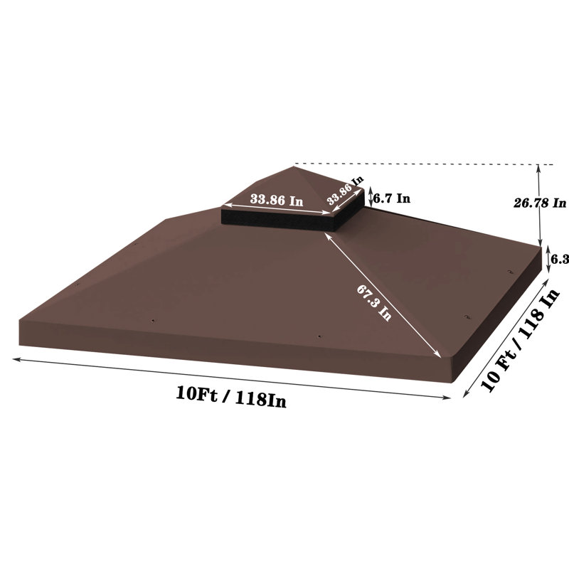 Auvent de remplacement pour pavillon de jardin 10 x 10 pi - à deux niveaux protégé, hydrofuge, résistant à la décoloration - 2 trous de drainage par côté et filet