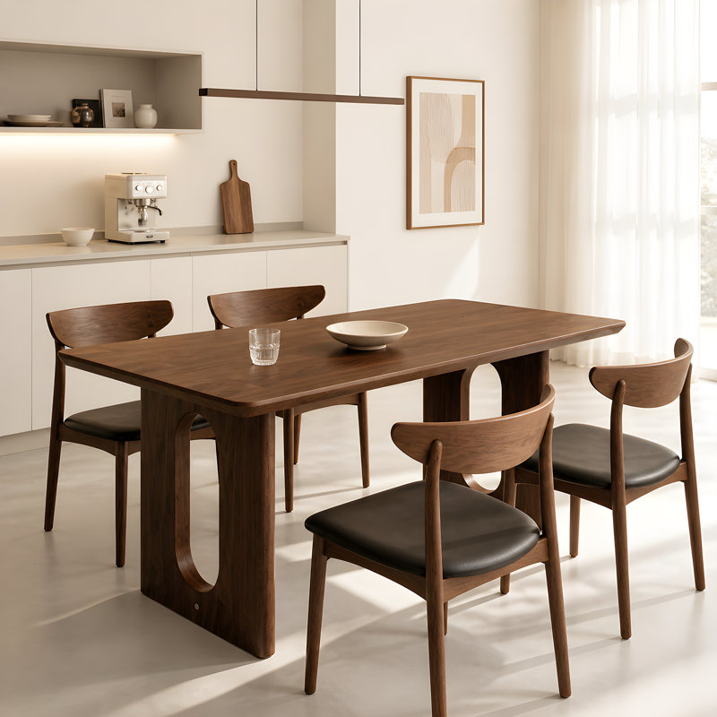 Table de salle à manger rectangulaire en bois massif de 62,9 pouces; une conception minimaliste et moderne convenant aux cuisines, aux salles à manger et aux salons, avec une finition noyer