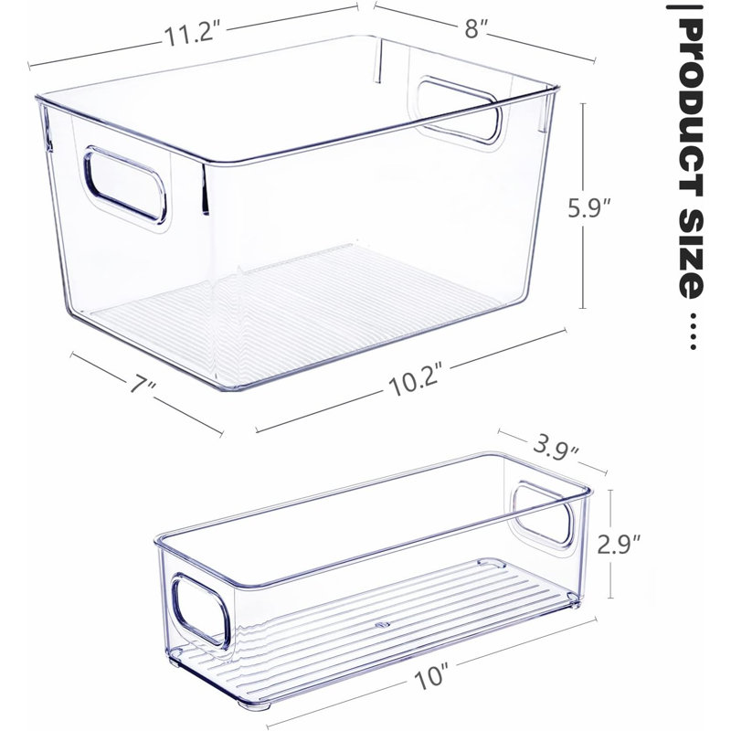 Set of 8 Clear Plastic Storage Bins, 4 Large and 4 Small Stackable Storage Containers