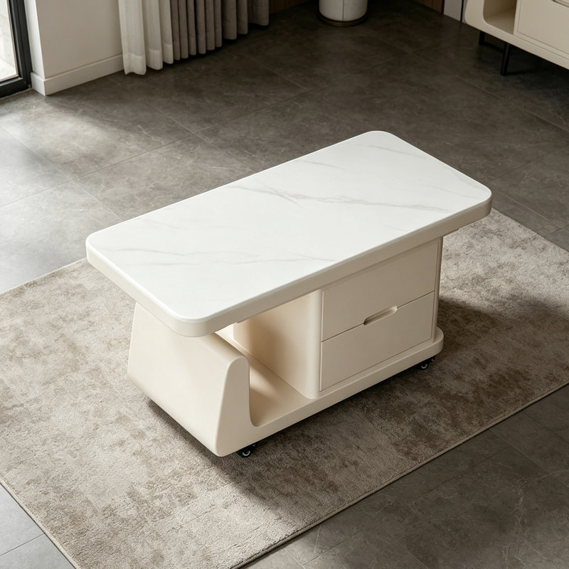Table basse de luxe Italian Light, Blanc, Blanc / Gris, H 19,68 po x L 39,37 po x l 19,68 po