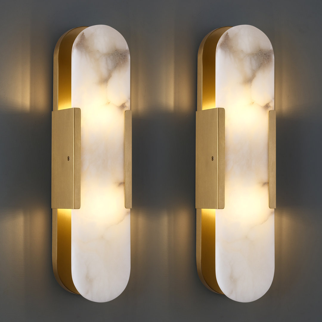 20" Dimmable Wall Mounted Sconce with Alabaster Shade (Set of 2) Everly Quinn 