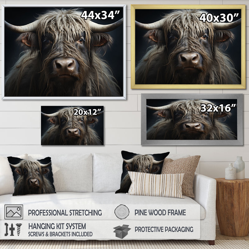 Portrait de yaks noir et blanc I, reproduction d'art sur toile, H 34 po x l 44 po x P 1,5 po, Or