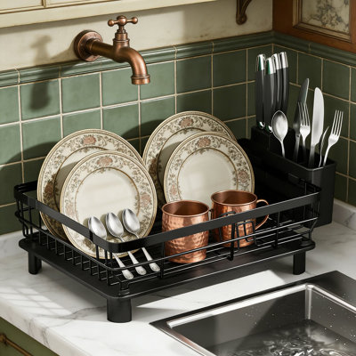 Stainless Steel Dish Drying Rack With Drainboard And Removable Utensil Holder - Space-Saving Kitchen Countertop Dish Drainer For Efficient Organization