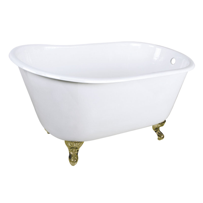 Kingston Brass 48-Inch Cast Iron Oval Single Slipper Clawfoot Tub (No Faucet Drillings), Brushed Brass