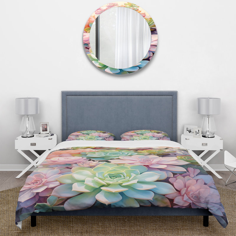 Ensemble de housse de couette Succulent Serenade - Green Succulents, Housse de couette pour grand lit et 2 taies décor