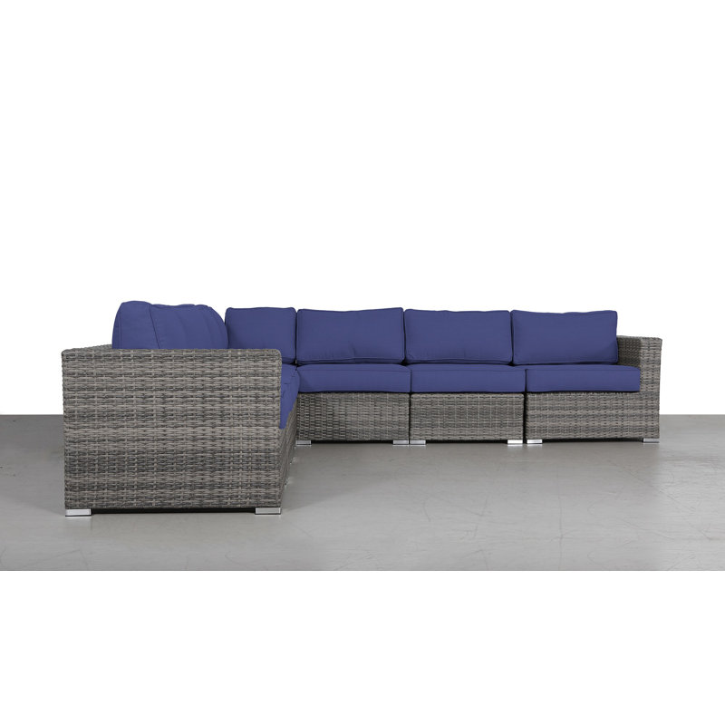 Tressel Fully Assembled 122'' Wide Outdoor Wicker Reversible Patio Sectional, Sunbrella Navy Blue