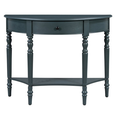 Farmhouse Half-Moon Console Table with Drawer and Storage Shelf
