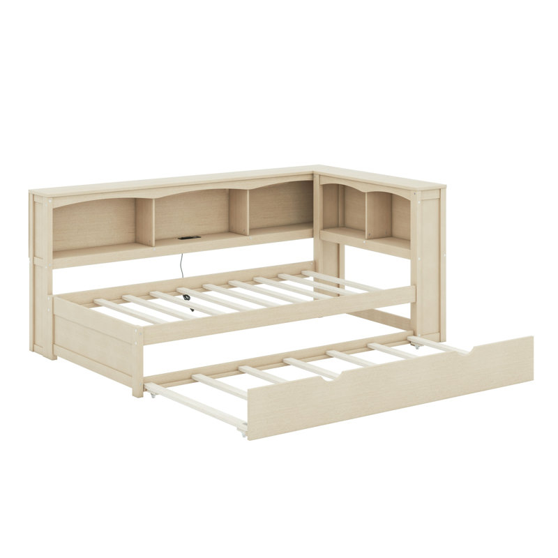 Lit de jour avec couchette, tablettes et ports USB, Naturel
