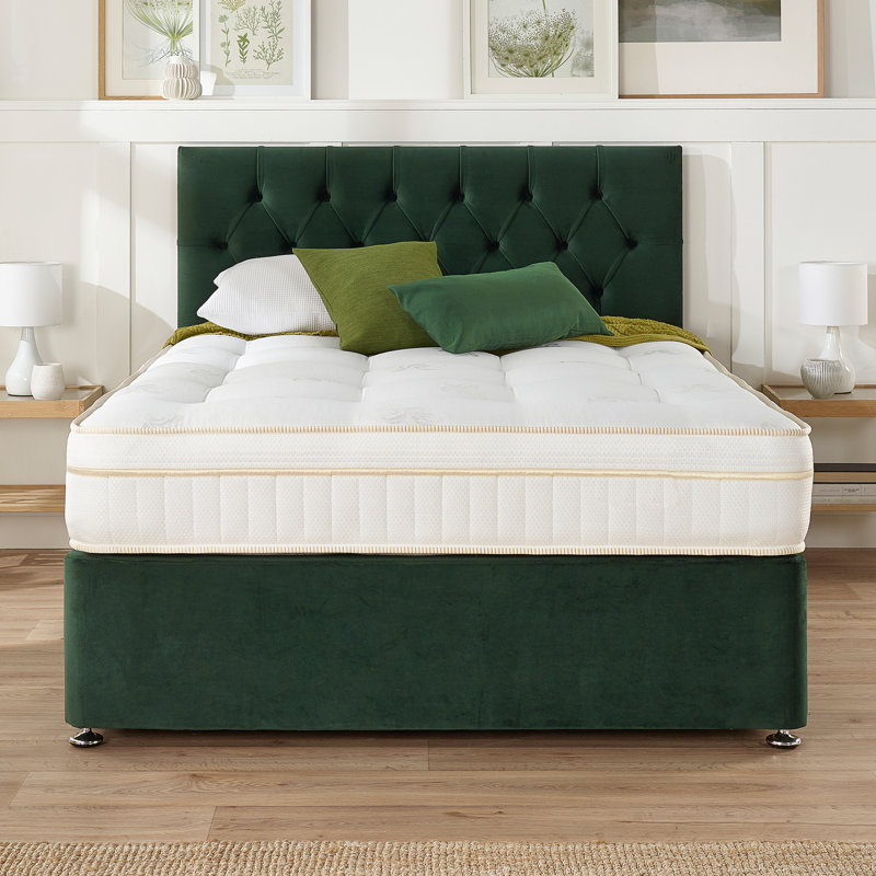 Orason Pocket Memory Divan Bed Set, Pine Green, Small Double (4'), 2 Drawers
