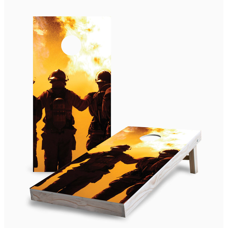 Ensemble de jeu de cornhole 2 x 4 pompiers | Comprend (2) planches (8) sacs et accessoires optionnels, Add Case & Lights