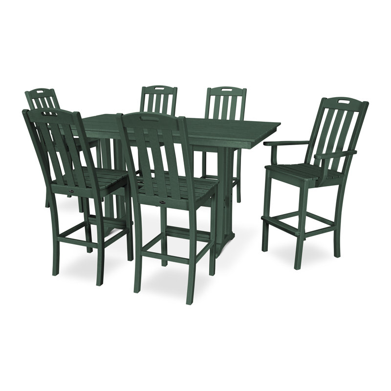 Yacht Club 7-Piece Farmhouse Trestle Bar Set, Rainforest Canopy