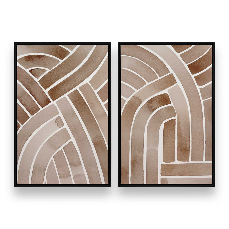 Tresse tressée, ensemble de 2, reproduction sur toile dans un cadre, Cadre flottant noir satiné