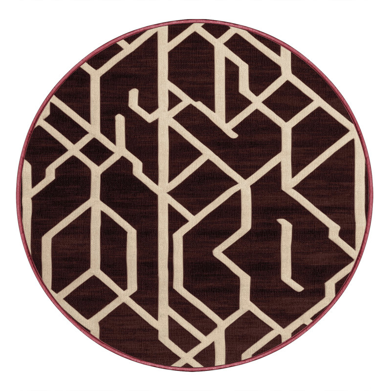 Tapis brun treillis lavable à la machine, Rond 6 pi