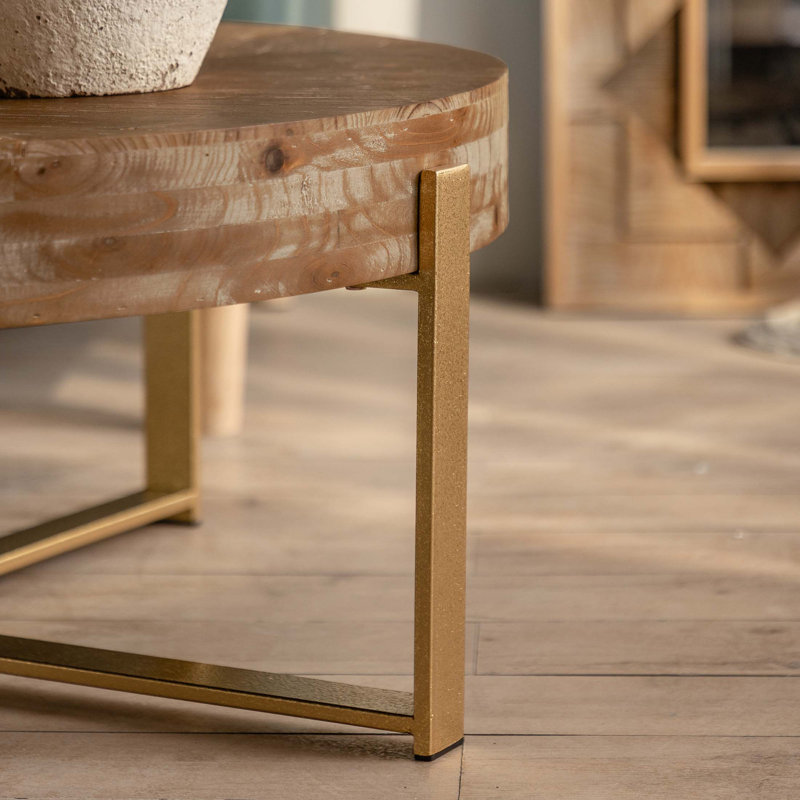 Table basse Briyan, H 13,38 po x L 31,29 po x l 31,29 po, Naturel, Or