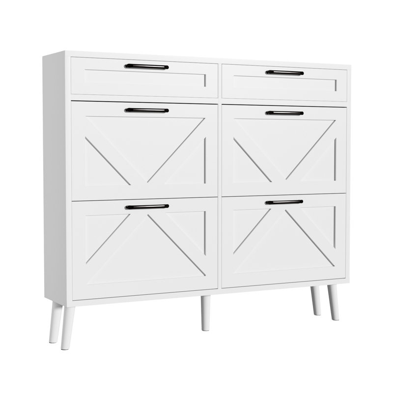 Armoire de rangement pour chaussures étroite avec 2 tiroirs rabattables, Blanc