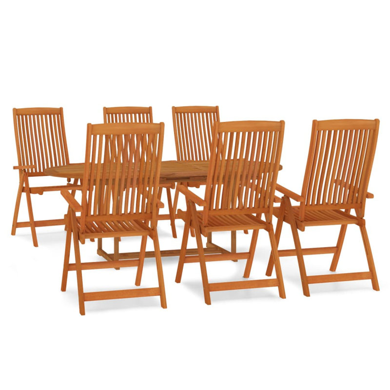 Patio Dining Set Solid Wood Eucalyptus, 6, Without footrest