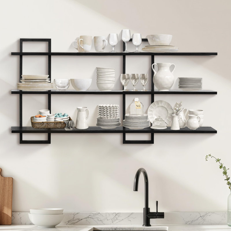 3 Piece Wood Bracket Shelf, Black
