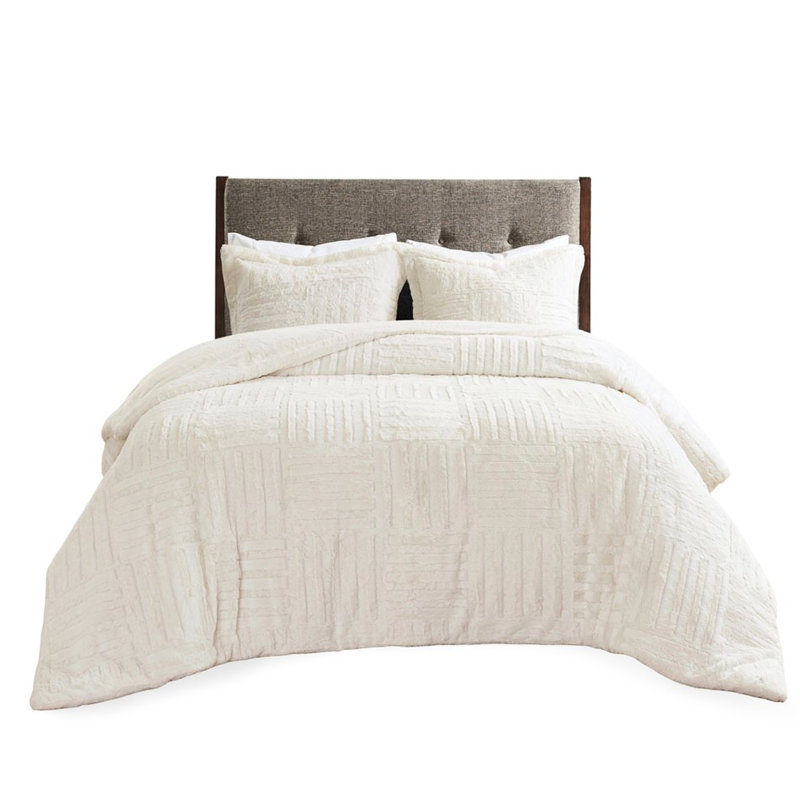 Édredon en duvet synthétique à damier pour lit double confortable, Édredon pour lit double et 2 pièces supplémenta, Blanc