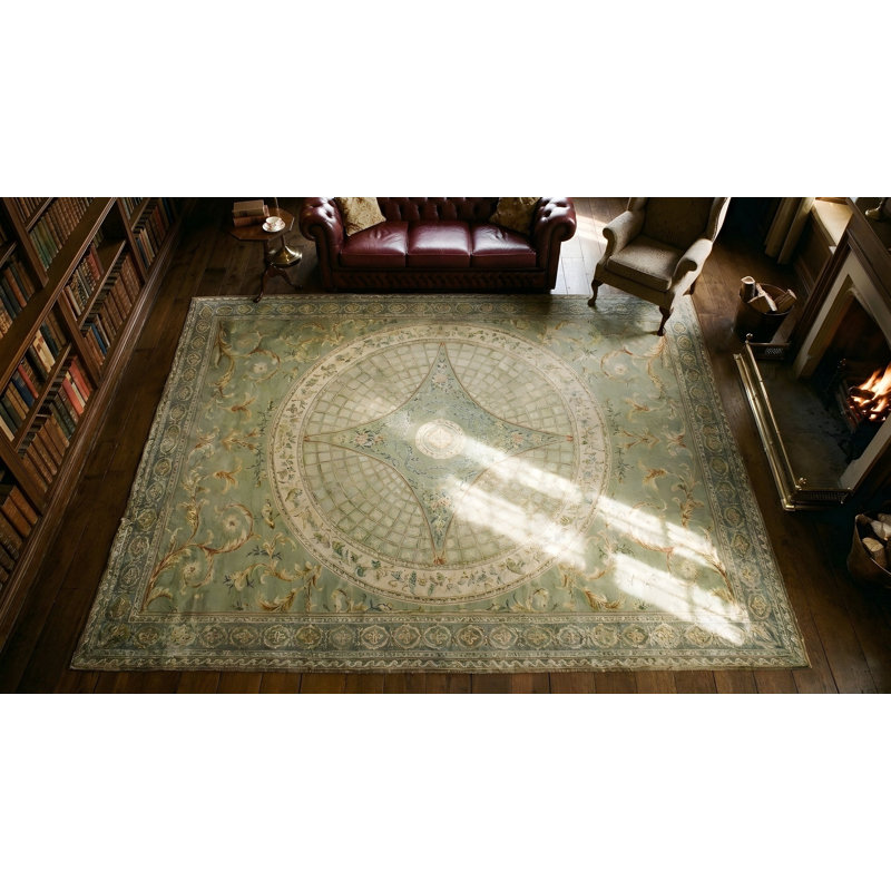 Antique Oversized Needlepoint English Medallion Flat Weave Rug